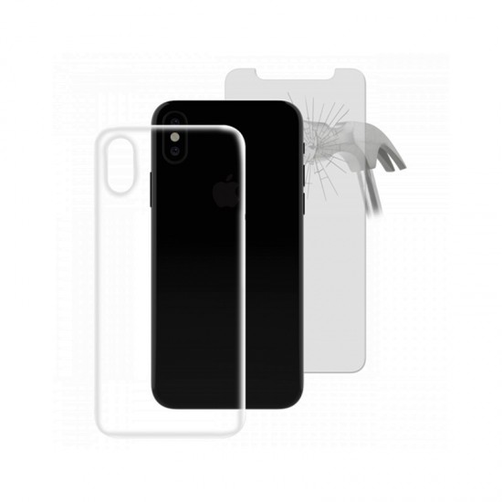 Σετ θήκη και προστασία οθόνης Puro TPU 0.3 Ultra Slim Cover iPhone X 5.8 Transparent & Puro Standard Tempered Glass