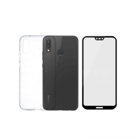 Σετ θήκη και προστασία οθόνης για Huawei P20 Lite Black Vivid Set TPU + Tempered Glass Full Face