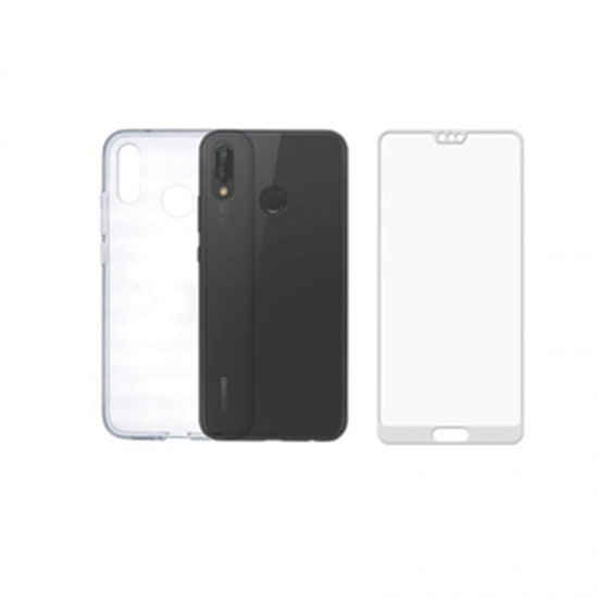 Σετ θήκη και προστασία οθόνης  για  Huawei P20 Lite Vivid Set TPU + Tempered Glass Full Face White