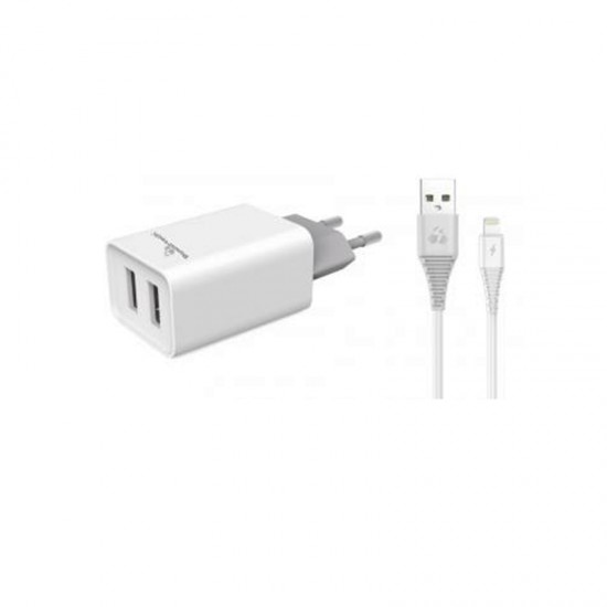 Φορτιστής για IPHONE  τοίχου & καλώδιο Lightning PT-777, 2x USB, 2.1A