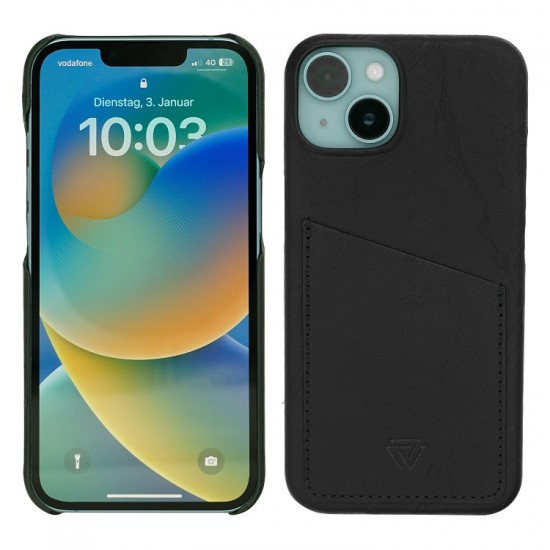 Θήκη δερμάτινη για iphone 14 Pro Max Black Back Case *Natural Genuine Leather