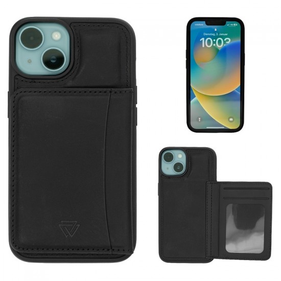 Θήκη δερμάτινη για iphone 14 Plus Black Back Case *Natural Genuine Leather