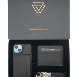 Premium Box Set *iPhone 14 - 14 Pro Case with Kickstand Card Holder + Leather Keyring + Leather Wallet - Black Premium Box Set *iPhone 14 - 14 Pro Case with Kickstand Card Holder + Leather Keyring + Leather Wallet - Black
